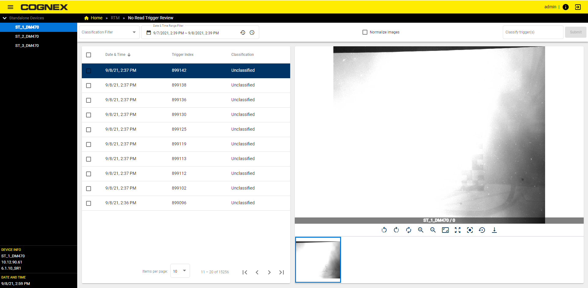 The No Read Trigger Review feature page of Edge Intelligence.