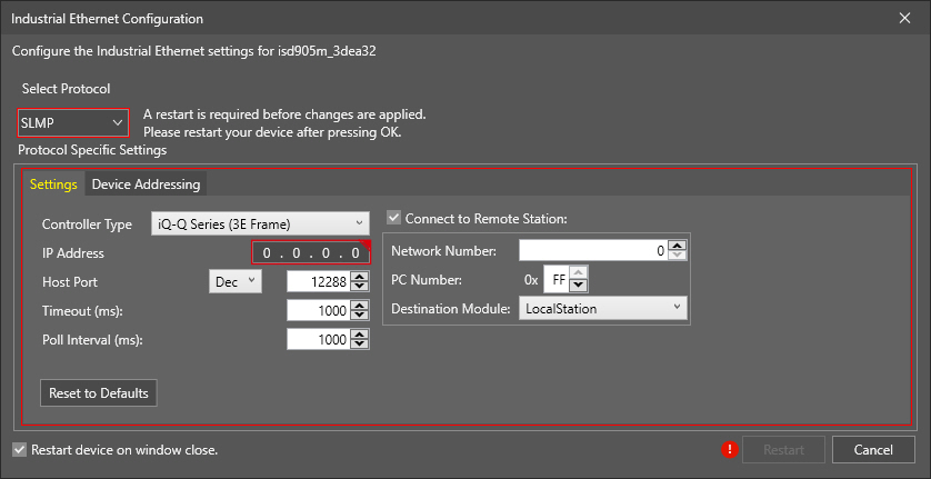 In-Sight® Vision Suite Help - SLMP – Settings - Documentation | Cognex