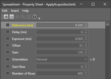 ApplyAcquisitionSettings property sheet