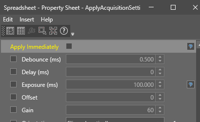 ApplyAcquisitionSettings property sheet