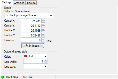 Cognex Dimensioning Create Ellipse Control Create Ellipse Settings Tab