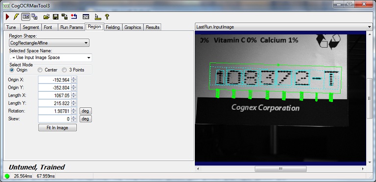 CognexOCRMax OCRMax Region Tab