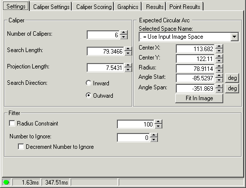 Cognex Caliper Cog Find Circle Find Circle Settings Tab