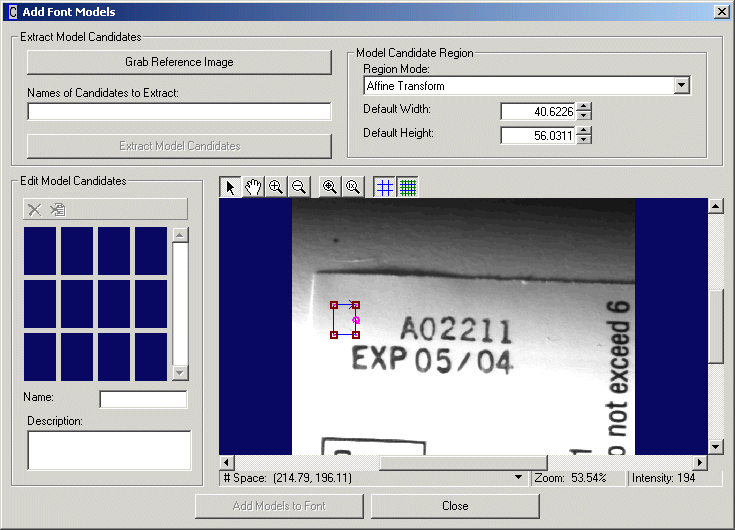 CognexOC Normal Font Editor OCVAdd Font Models
