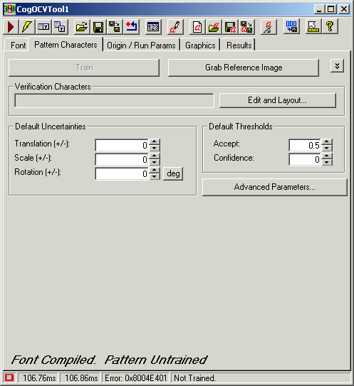 CognexOC OCV Tool OCVPattern Tab
