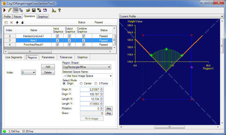 Cognex Image Processing Cog 3DRange Image Cross Section Area Regions Tab