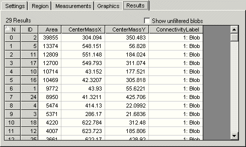 Cognex Blob Reference Blob Control Results