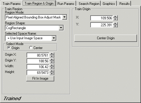 CognexCNLSearch Reference control trainregionandorigin tab