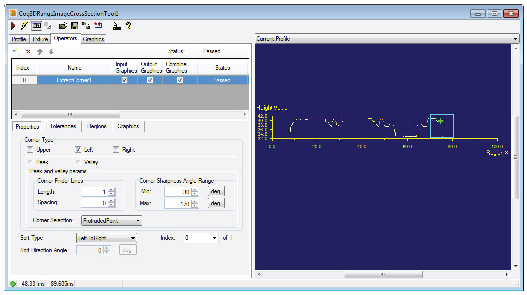 Cognex Image Processing Cog 3DRange Image Cross Section Extract Corner