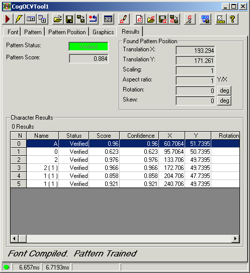 CognexOC OCV Tool OCVResults Tab