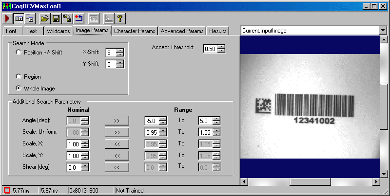 CognexOCVMax OCVmax OCVMax Image Params Tab