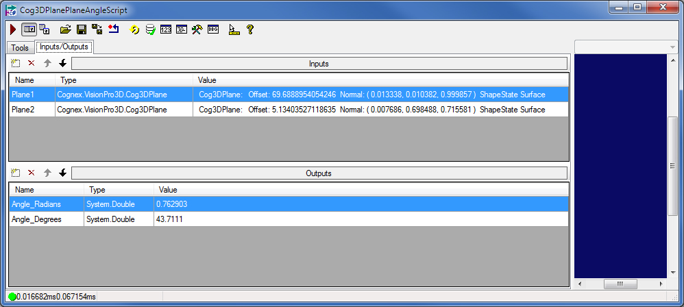 Image Processing Profile Plus Example Cog 3DPlane Plane Angle Script outputs