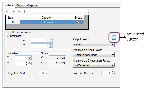 Cognex Image Processing One Image Control Gauss Sample Settings