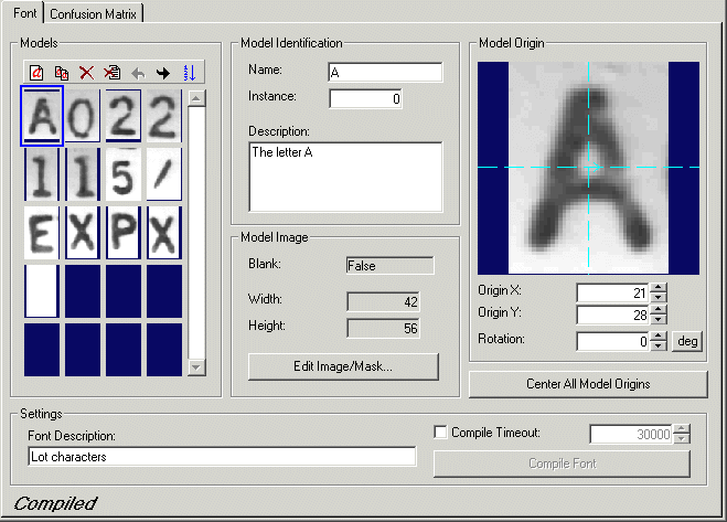 CognexOC Font Editor OCVFont Editor Font Tab