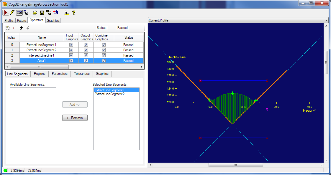 Image Processing Profile Plus Example 3DCross Section VChannel Cross Section Area Highlighted