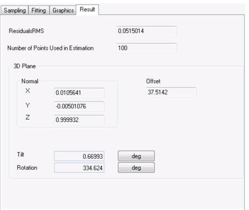Cognex Image Processing Cog 3DRange Image Plane Estimator Plane Estimator Result Tab