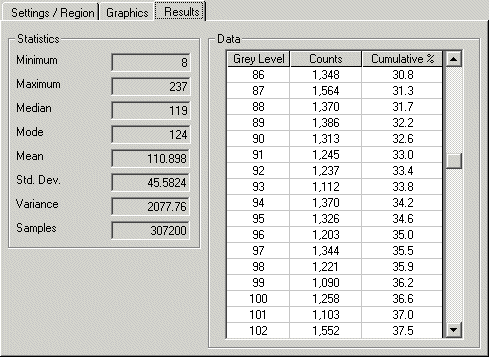 Cognex Image Processing Histogram Control histo resultstab
