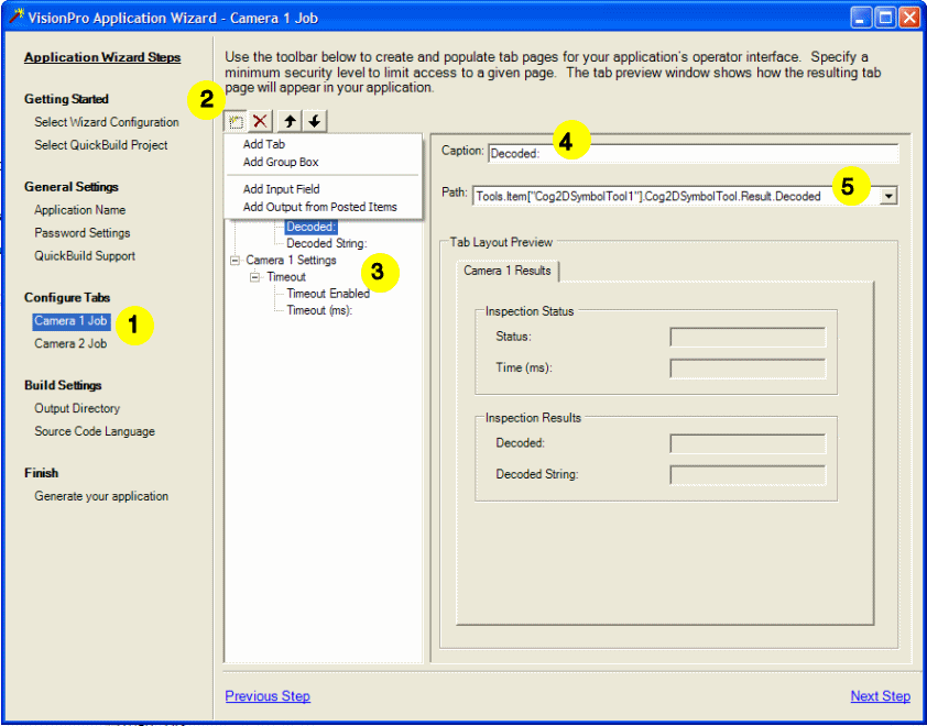 Quick Build Application Wizard Walkthrough Using tabs