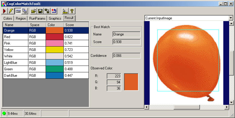 Cognex Color Match Color Match Color Match Results Tab