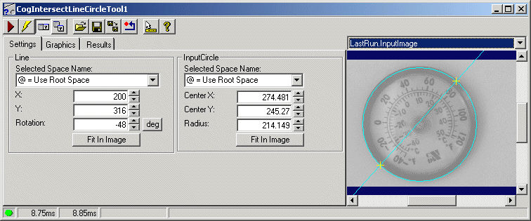 Cognex Dimensioning Intersect Line Circle Control Intersect Line Circle Whole Control