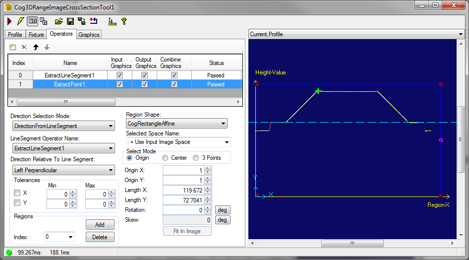 Cognex Image Processing Cog 3DRange Image Cross Section Extract Point Direction From Line Segment