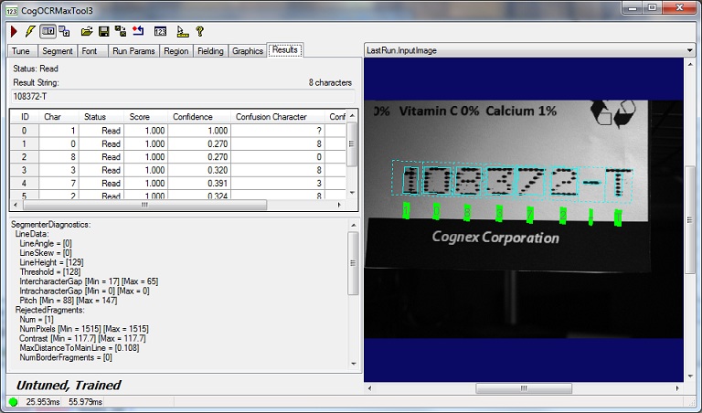 CognexOCRMax OCRMax Results Tab