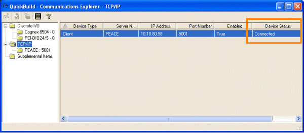Quick Build Quick Build Walkthrough TCPIP Connected Status