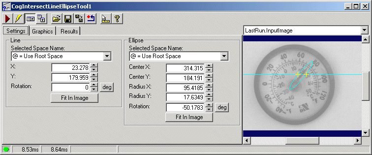 Cognex Dimensioning Intersect Line Ellipse Control Intersect Line Ellipse Whole Control