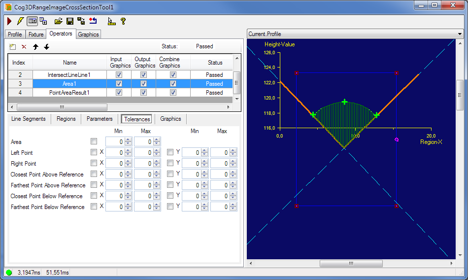 Cognex Image Processing Cog 3DRange Image Cross Section Area Tolerances Tab