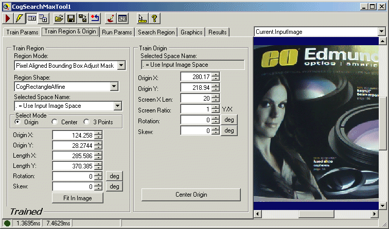 Cognex Search Max Search Max Train Region And Origin Tab