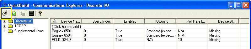 Quick Build Quick Build Walkthrough DiscreteIO Comm Properties Button
