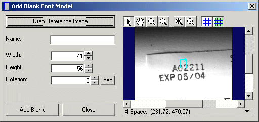 CognexOC Blank Font Model OCVAdd Blank Font Models